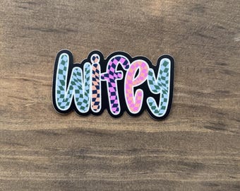 Wifey Checkered Sticker – Colorful Wife Sticker | Waterproof Decal 119.5