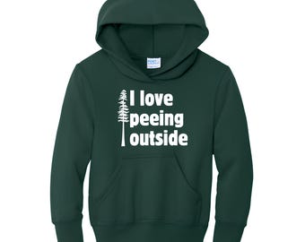 Youth "I Love Peeing Outside" Hoodie | Funny Kids Camping Hoodie | Outdoor Kid Sweatshirt | Hiking Gift | Camping Hoodie for Boys & Girls