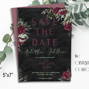 Modificabile SAVE THE DATE, ricchi fiori bordeaux, modifica e stampa fai da te, download digitale, salva il modello data verde eucalipto 24W C(a)-std