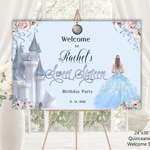 Bearbeitbares CINDERELLA SWEET SIXTEEN Willkommensschild, Sweet 16 Birthday, staubige Rosenblumen, Diy Print, digitaler Download, 17-s16 (a) ws