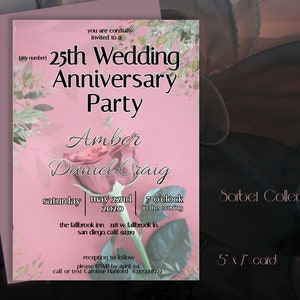Tarjeta de invitación de ANIVERSARIO editable, cualquier número de plantilla de tarjeta de aniversario floral rosa y verde, descarga digital edición de impresión diy, 18W-12 AC