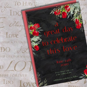 CARD ANNIVERSRY modificabile, modello di invito per anniversario romantico marito moglie, download digitale, modifica e stampa fai da te, rose rosse 24C-AC