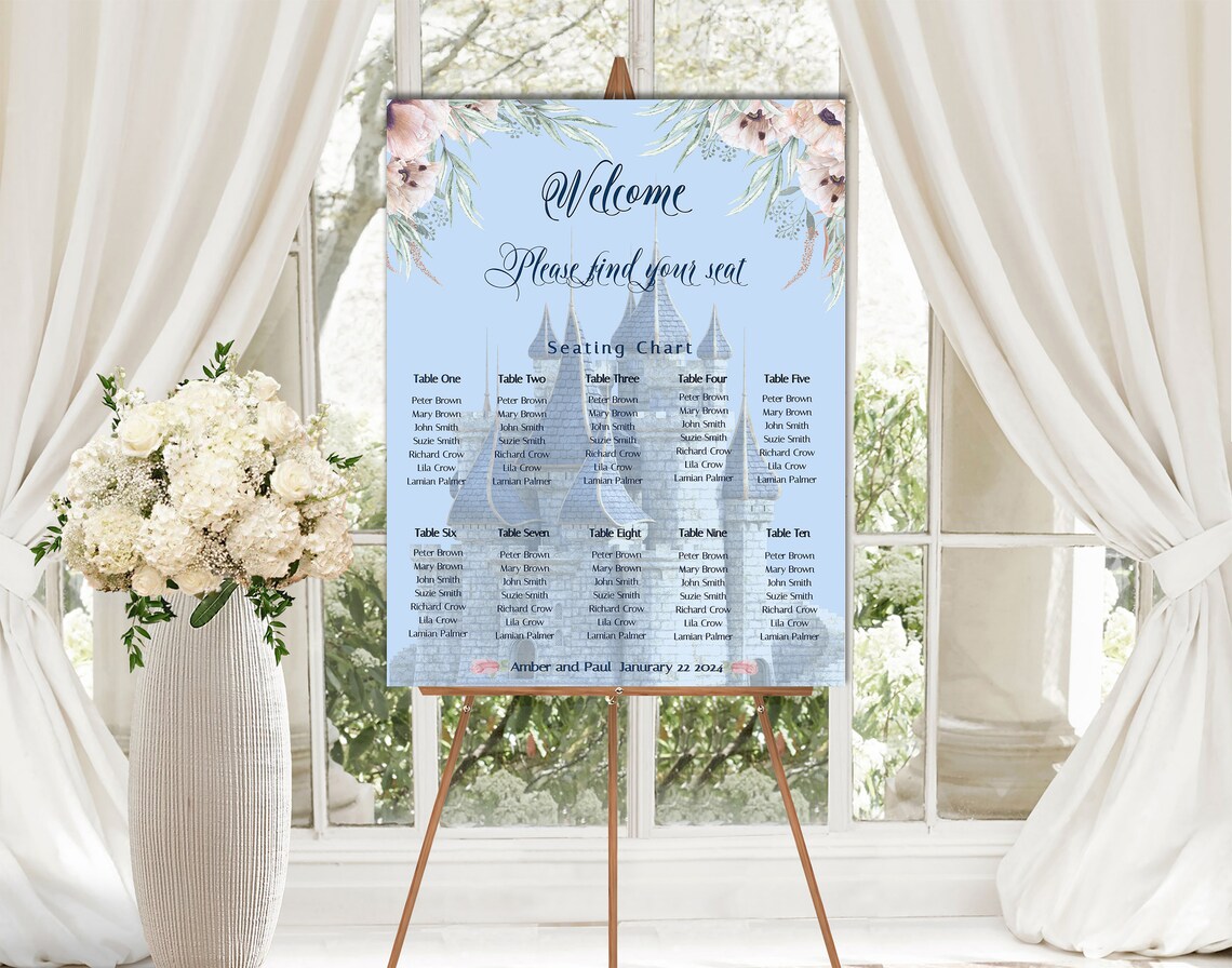 Editable WEDDING SEATING CHART, Cinderella Castle Theme,18x24 Matching