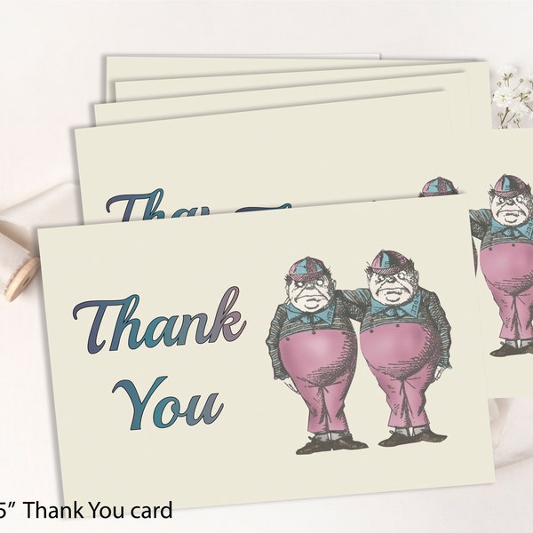 THANK YOU Wedding card, Alice in Wonderland matching theme card, cassic font, 5x3.5 Thank you card, instant download,printable 47-TY