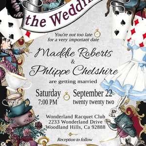 Editable WEDDING INVITATION, Alice in Wonderland Whimsical Themed Invitation, diy edit print, elegant theme font instant download 47W-wi image 7