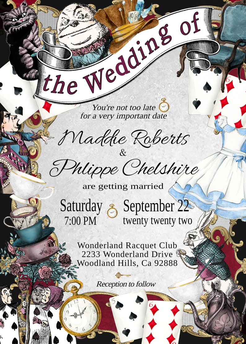 Editable WEDDING INVITATION, Alice in Wonderland Whimsical Themed Invitation, diy edit print, elegant theme font instant download 47W-wi image 7