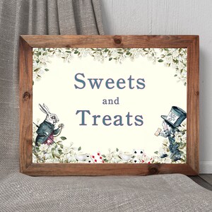 Placa de casamento DOCES e TRATAMENTOS, Alice no país das maravilhas, tema Dark Alice Tea Party, impressão de edição diy, download instantâneo personalizado (sem moldura), 47W-s&t