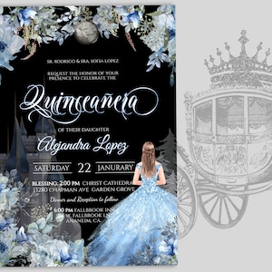 Editable QUINCEANERA BIRTHDAY PARTY Invitation, Cinderella theme invitation, diy edit print, custom elegant font, digital download, 17-q(i)