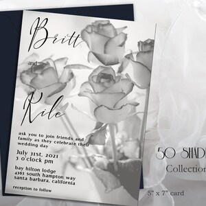 Editable WEDDING INVITATION Black & White Floral, 50 Shades Wedding ...