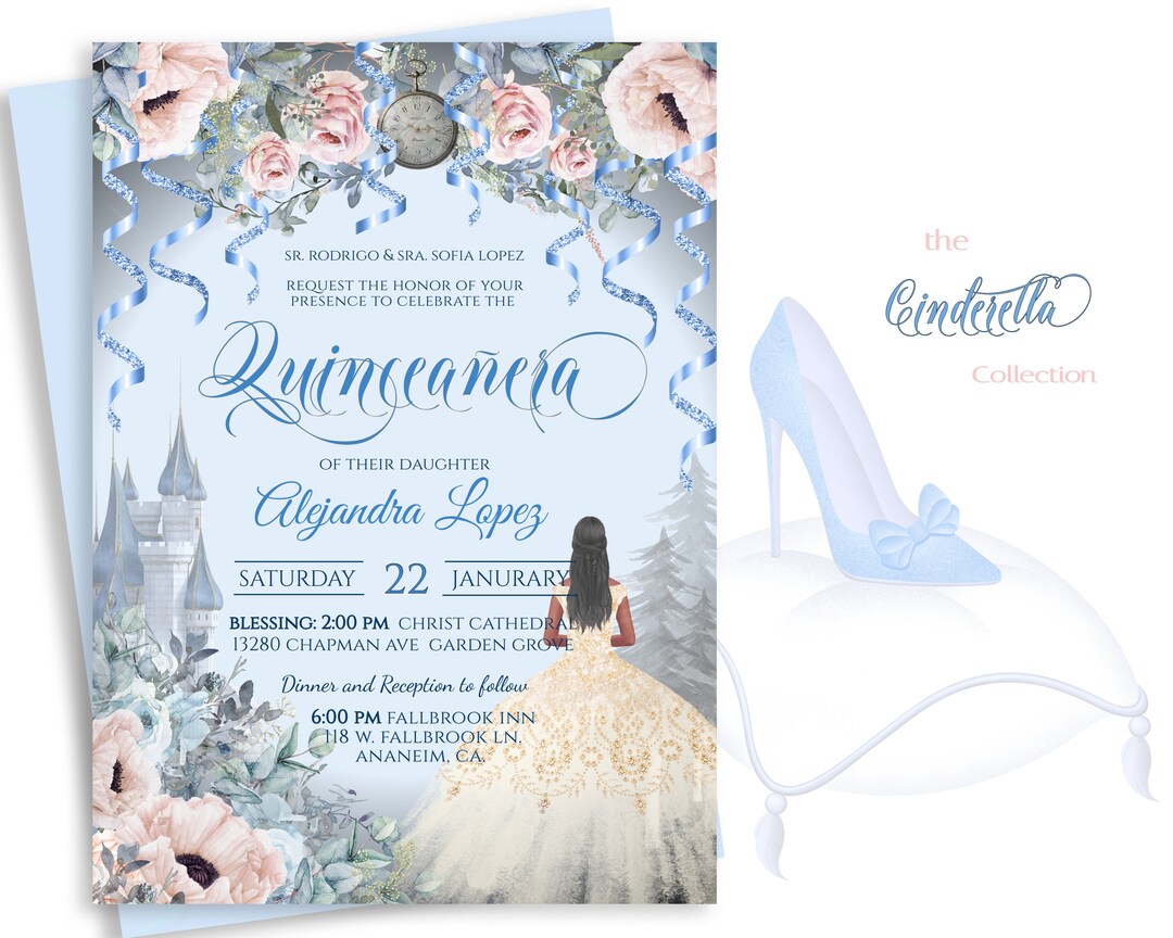 Editable QUINCEANERA BIRTHDAY PARTY Invitation, Cinderella Themed