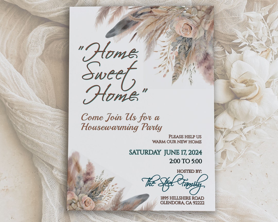 Boho Housewarming Invitation, Pampas Grass, Editable (digital Download ...