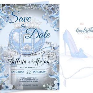 SAVE THE DATE editável, anúncio de casamento com tema Cinderela, florais azuis empoeirados, romântico, impressão de edição faça você mesmo, download digital, 17W-std(1)