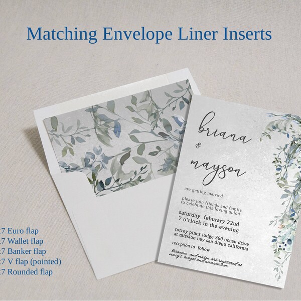 MATCHING ENVELOPE LINER inserts for your purchased template from VogueWedding, envelope liner insert, diy wedding, printable 22-eli