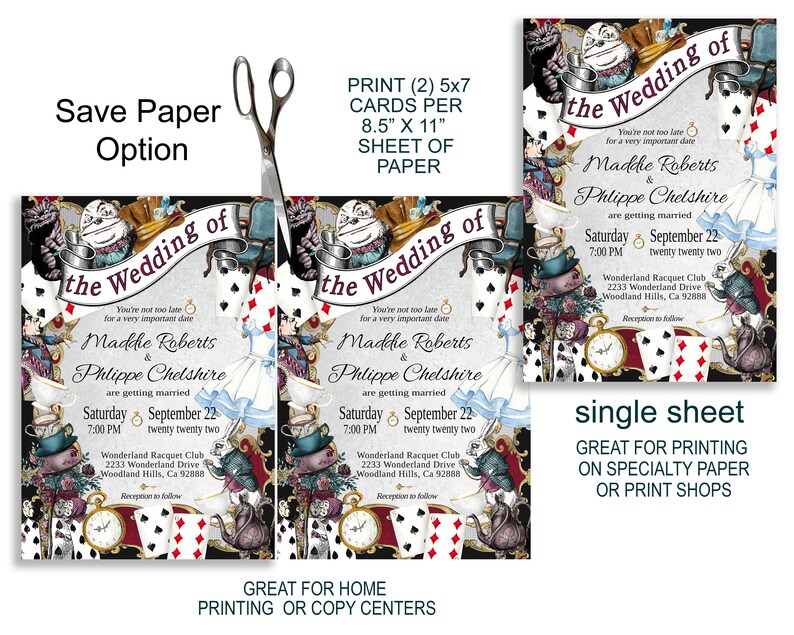 Editable WEDDING INVITATION, Alice in Wonderland Whimsical Themed Invitation, diy edit print, elegant theme font instant download 47W-wi image 5