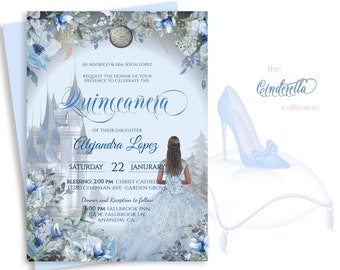 Editable QUINCEANERA BIRTHDAY PARTY Invitation, Cinderella theme invitation, diy edit print, custom elegant font, digital download, 17-q(e)