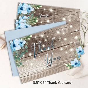 ster strooi bruiloft DANK U kaart, lichtblauwe bloemen rustieke 5x3.5 Dank u, instant download, afdrukbare bewerkbare sjabloon 11Pwin-TY
