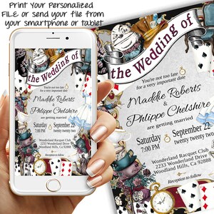 Editable WEDDING INVITATION, Alice in Wonderland Whimsical Themed Invitation, diy edit print, elegant theme font instant download 47W-wi image 2