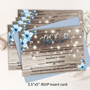 Bewerkbare RSVP-insteekkaart, blauwe bloemen bruiloft antwoordkaart 5 "x 3,5", digitale download, diy bewerken en afdrukken bruiloft 11Pwin-rsvp