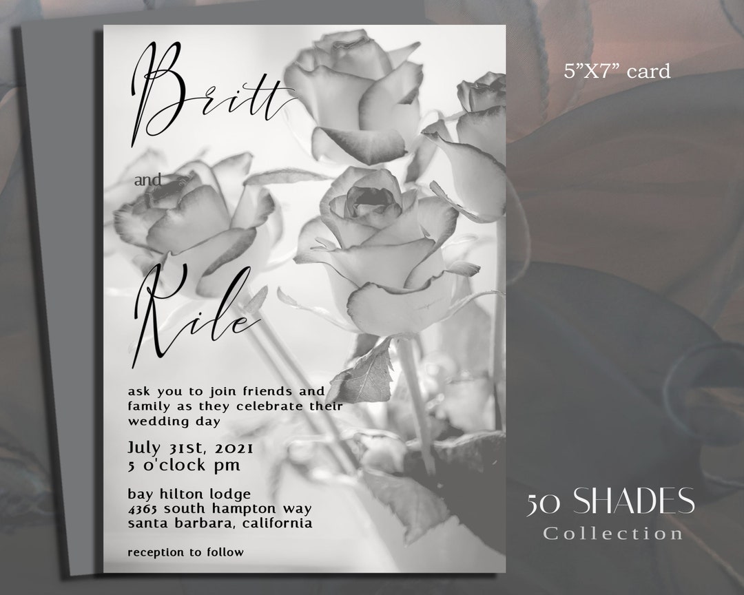 Editable WEDDING INVITATION Black & White Floral, 50 Shades Wedding ...