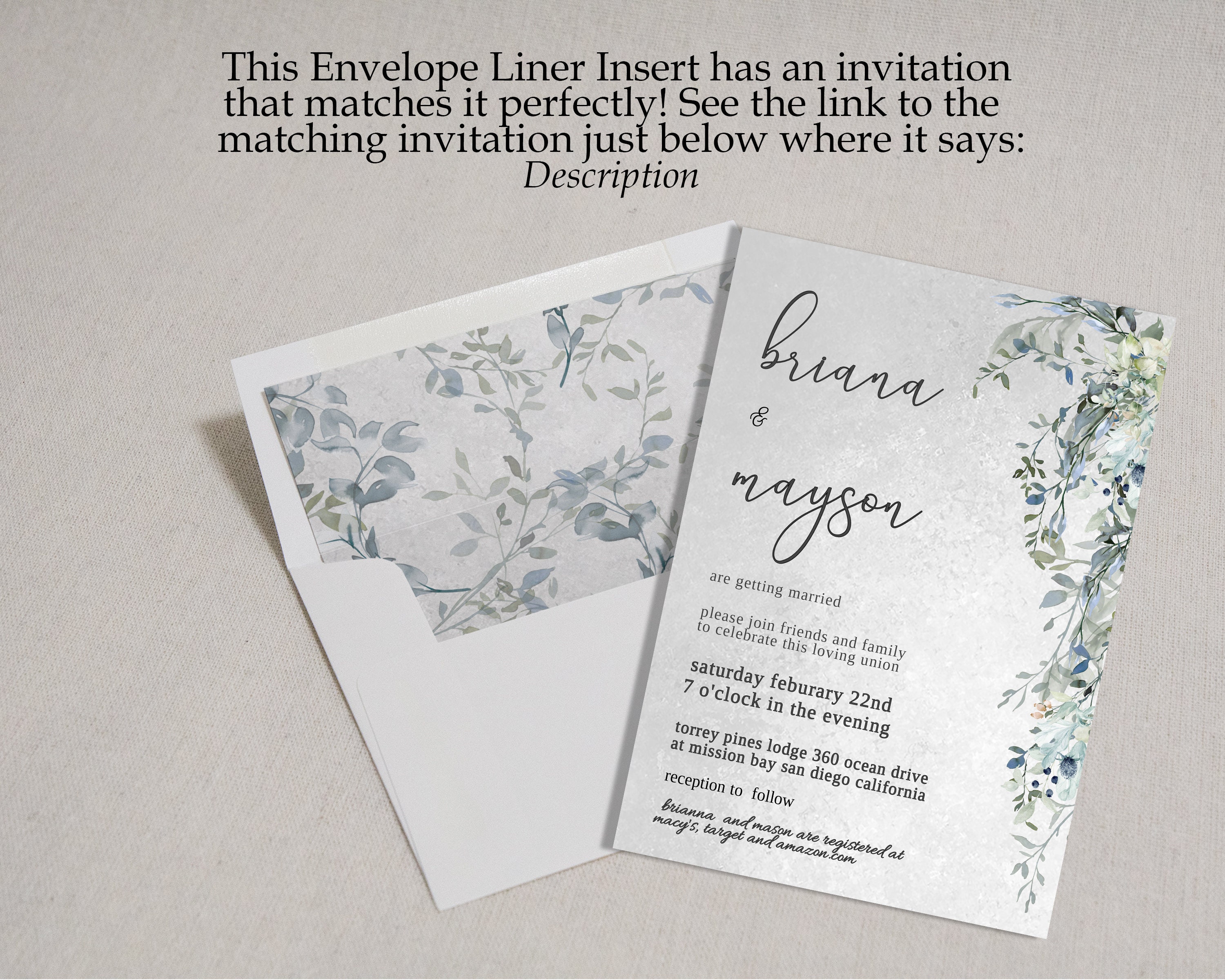 MATCHING ENVELOPE LINER Inserts for Your Purchased Template From  Voguewedding, Envelope Liner Insert, Diy Wedding, Printable 22-eli 