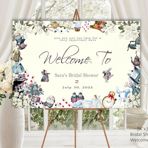 BRIDAL SHOWER Welcome Sign, 24"x36", Wonderland Theme, magnolia floral, instant download, diy print edit, romantic custom font, 47W-bsws