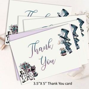 DANKE Hochzeitskarte, Alice im Wunderland passende Thema Karte, cassic Schrift, 5x3,5 Dankeschön Karte, sofort download, printable 47-TY