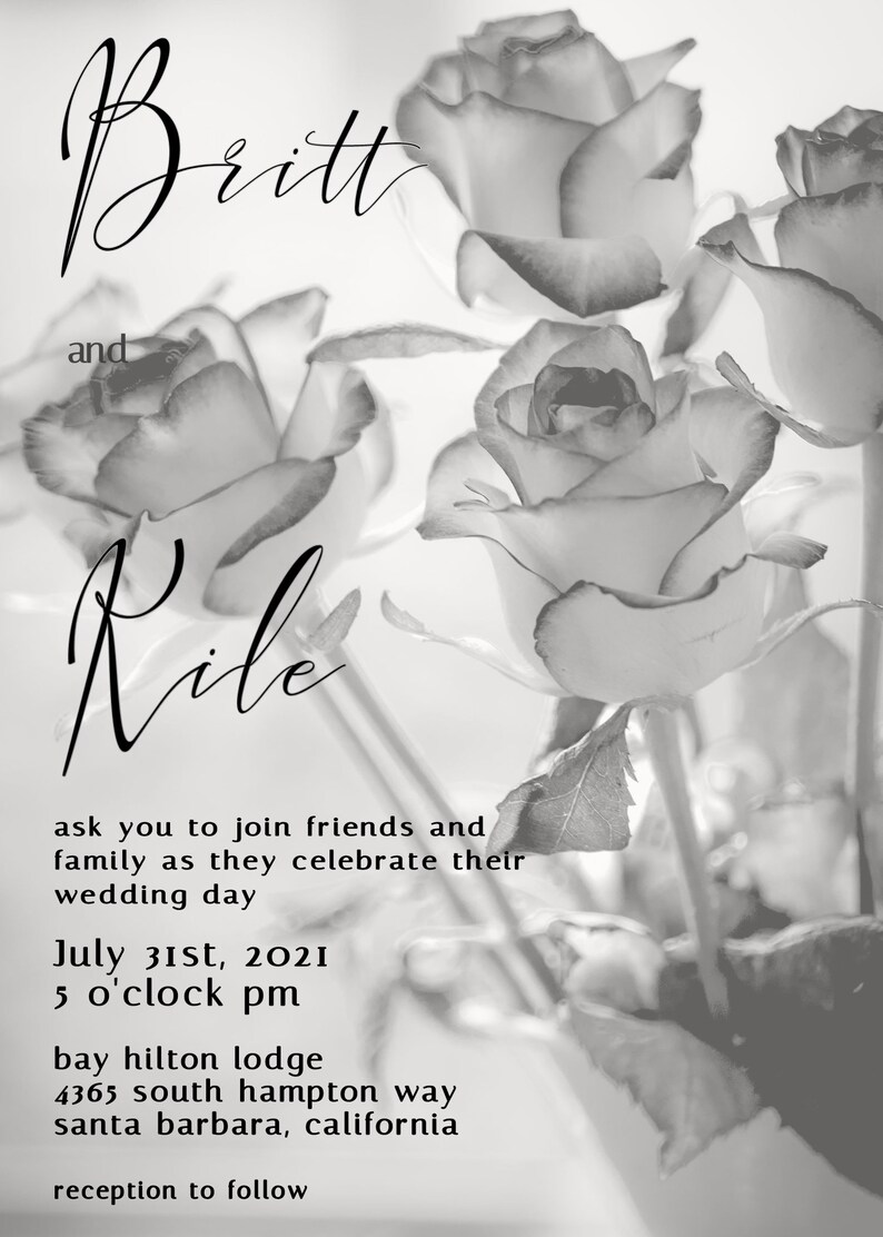 Editable WEDDING INVITATION Black & White Floral, 50 Shades Wedding ...