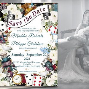 Editable SAVE THE DATE Invitation, Alice in Wonderland Whimsical Themed Invitation, diy edit print elegant font digital download 47(b)W-std