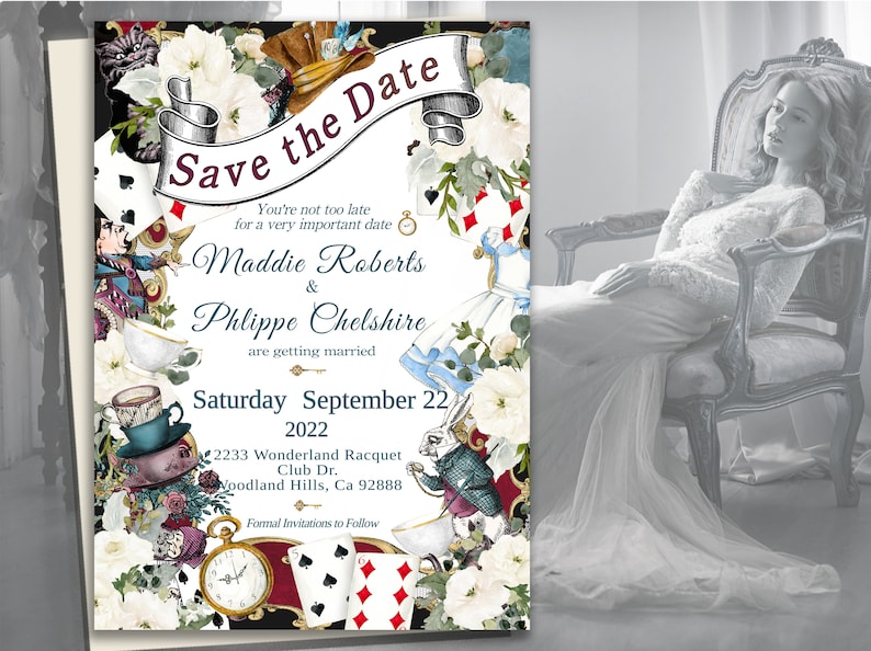 Editable SAVE THE DATE Invitation Alice in Wonderland Whimsical Themed Invitation diy edit print elegant font digital
