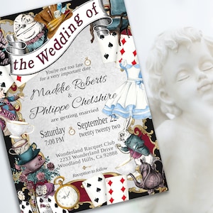 Editable WEDDING INVITATION, Alice in Wonderland Whimsical Themed Invitation, diy edit print, elegant theme font instant download 47W-wi image 1