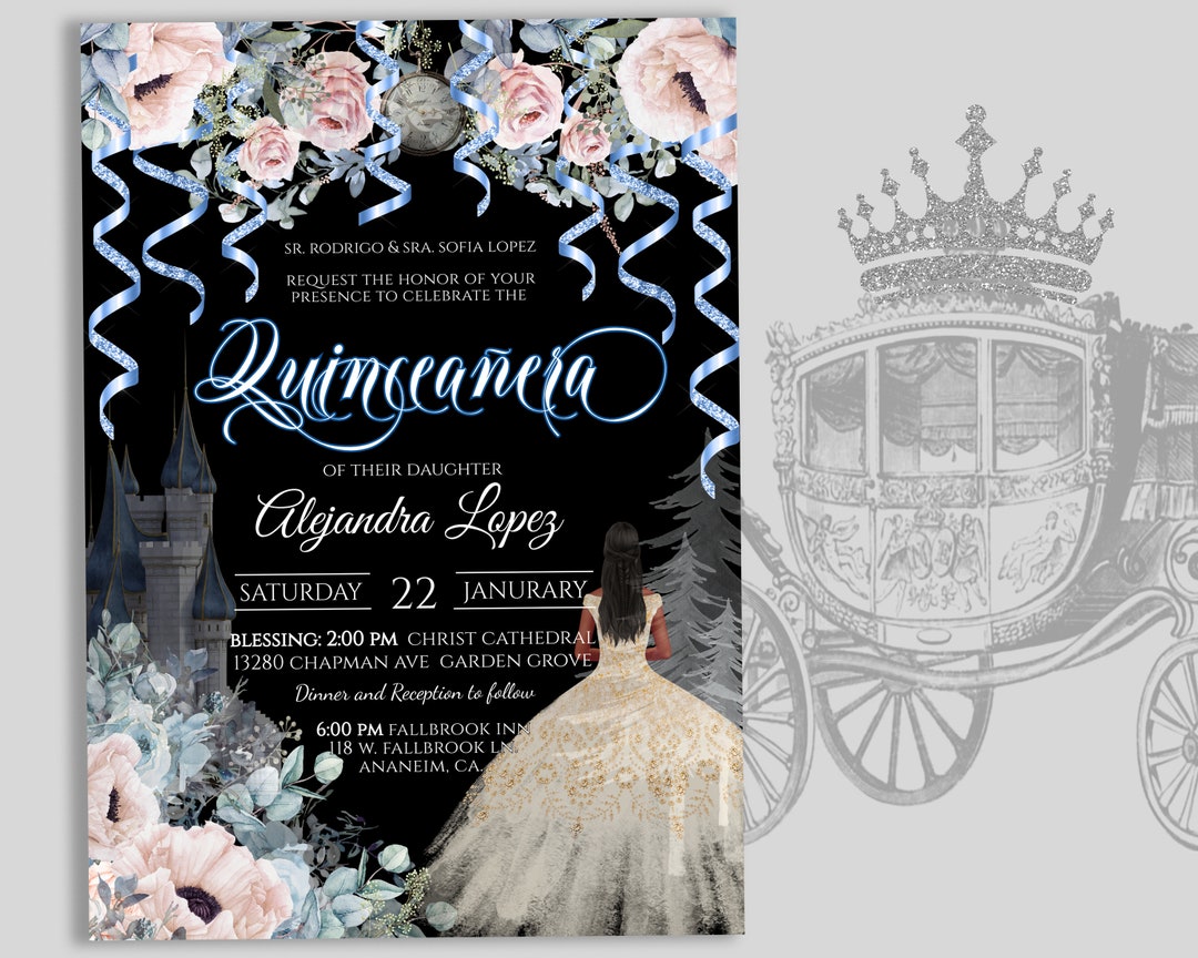Editable QUINCEANERA BIRTHDAY PARTY Invitation, Cinderella Theme Invite