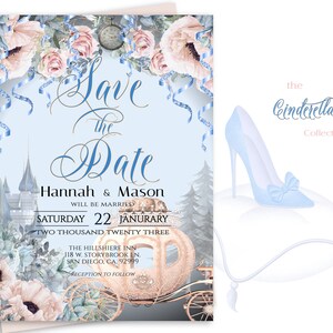 Editable SAVE THE DATE,  Cinderella theme Wedding Announcement, dusty rose, romantic carriage, diy edit print, digital download, 17W-std(2)