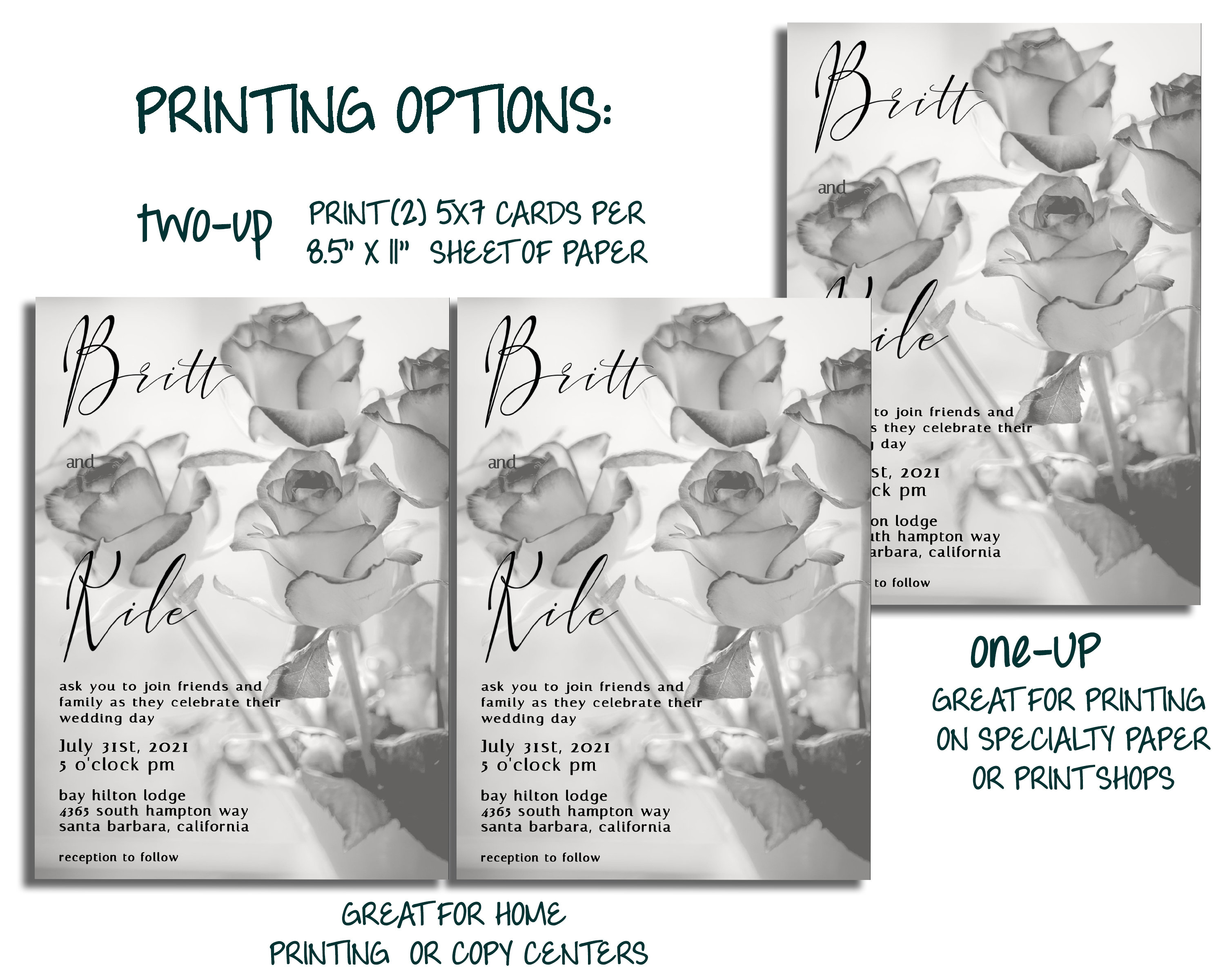 Editable WEDDING INVITATION Black & White Floral, 50 Shades Wedding ...