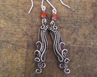 Silver Wire Wrapped Earrings with Czech Glass Beads