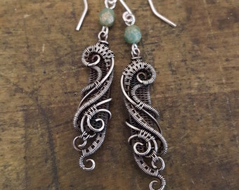 Silver Wire Wrapped Earrings with Czech Glass Beads