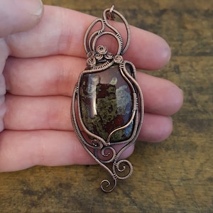 Copper Wire Wrapped Pendant With Dragon Blood Stone