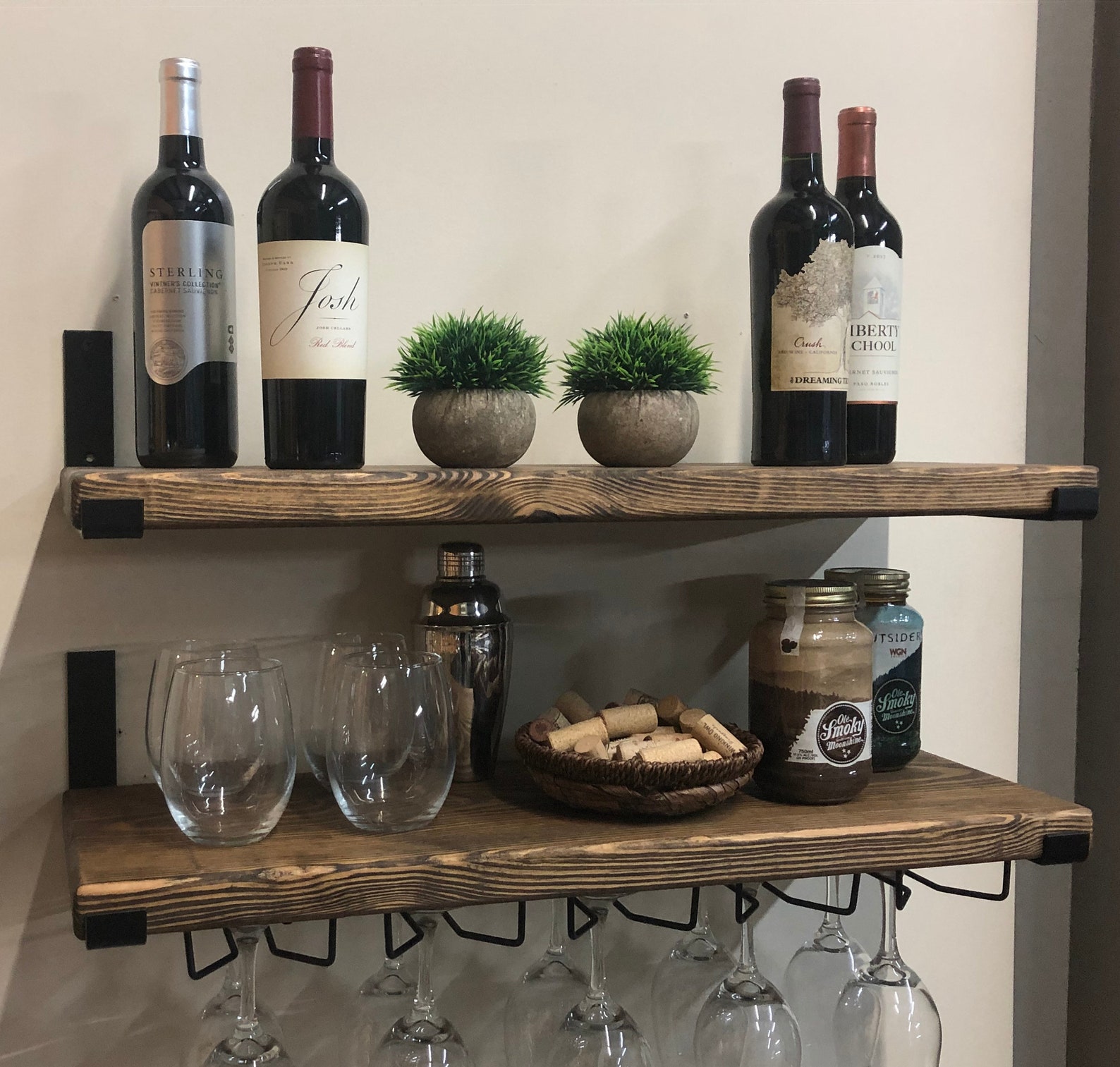 Deep Wine Glass Rack Floating Shelf Wine and Liquor Bottle Etsy