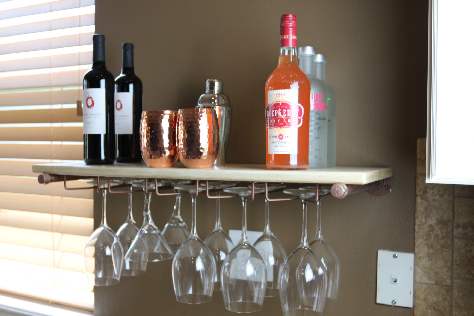 Deep Wine Glass Rack Floating Shelf Wine and Liquor Bottle Etsy