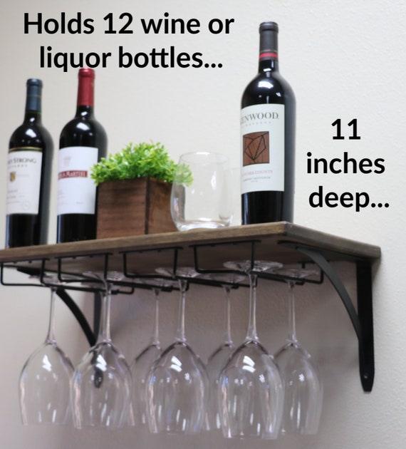 SDI Designs Handmade Wall Mounted Wine Glass Rack Floating Shelf Weathered and Stained Collections 24 inch, Antique White Barnwood Wine and Liquor Storage Shelf The Luxe 