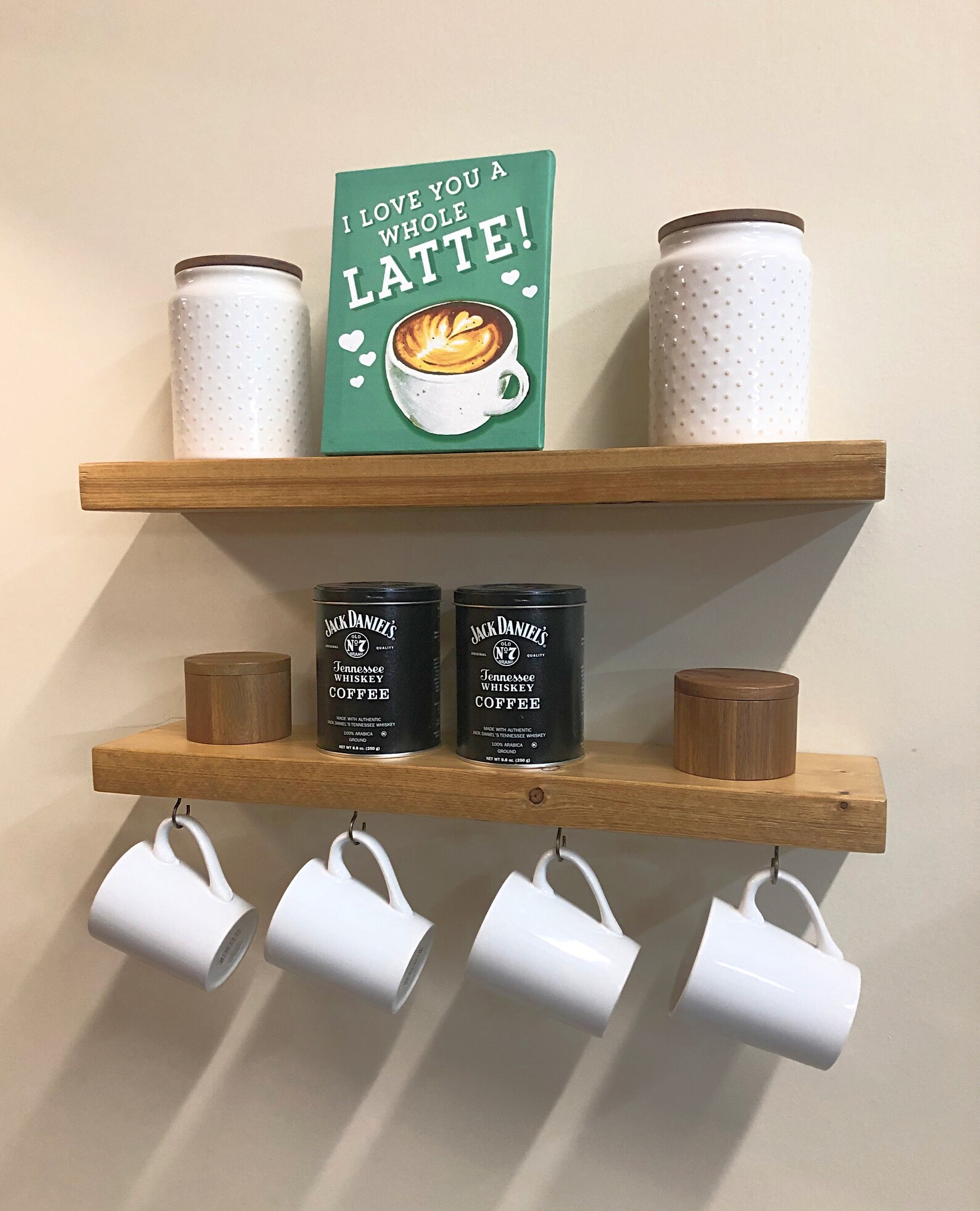 Coffee Station Bar Floating Shelves With Hooks for Kitchen Etsy