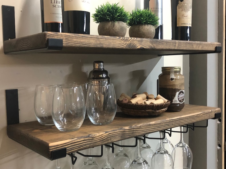 Deep Wine Glass Rack Floating Shelf Wine and Liquor Bottle Etsy