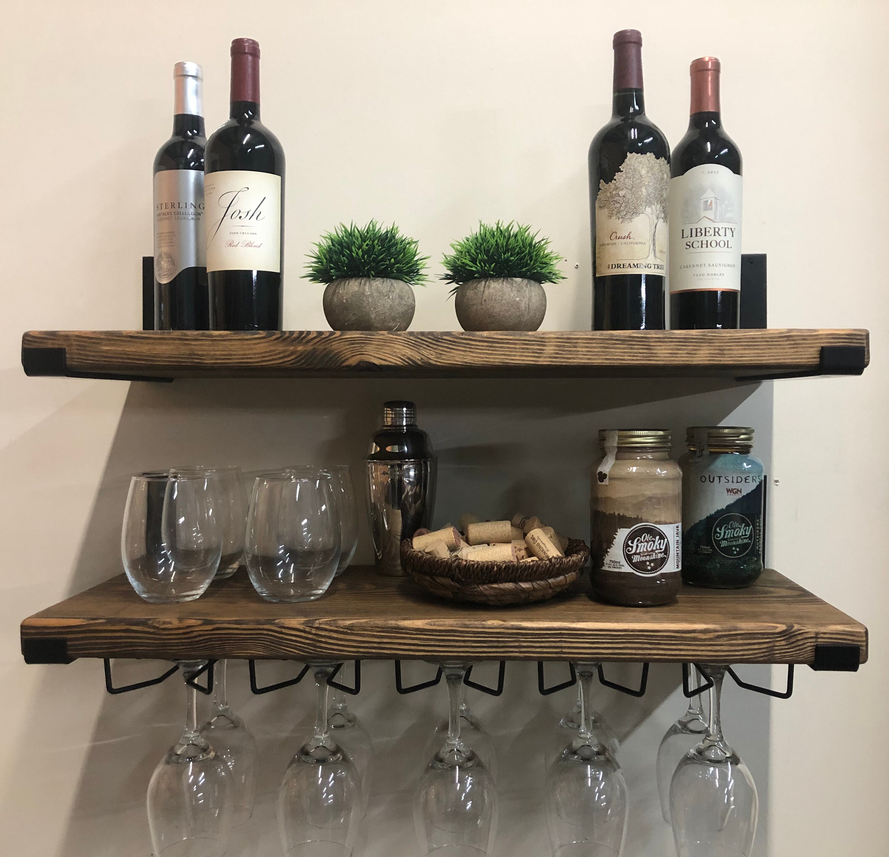 Deep Wine Glass Rack Floating Shelf Wine and Liquor Bottle Etsy