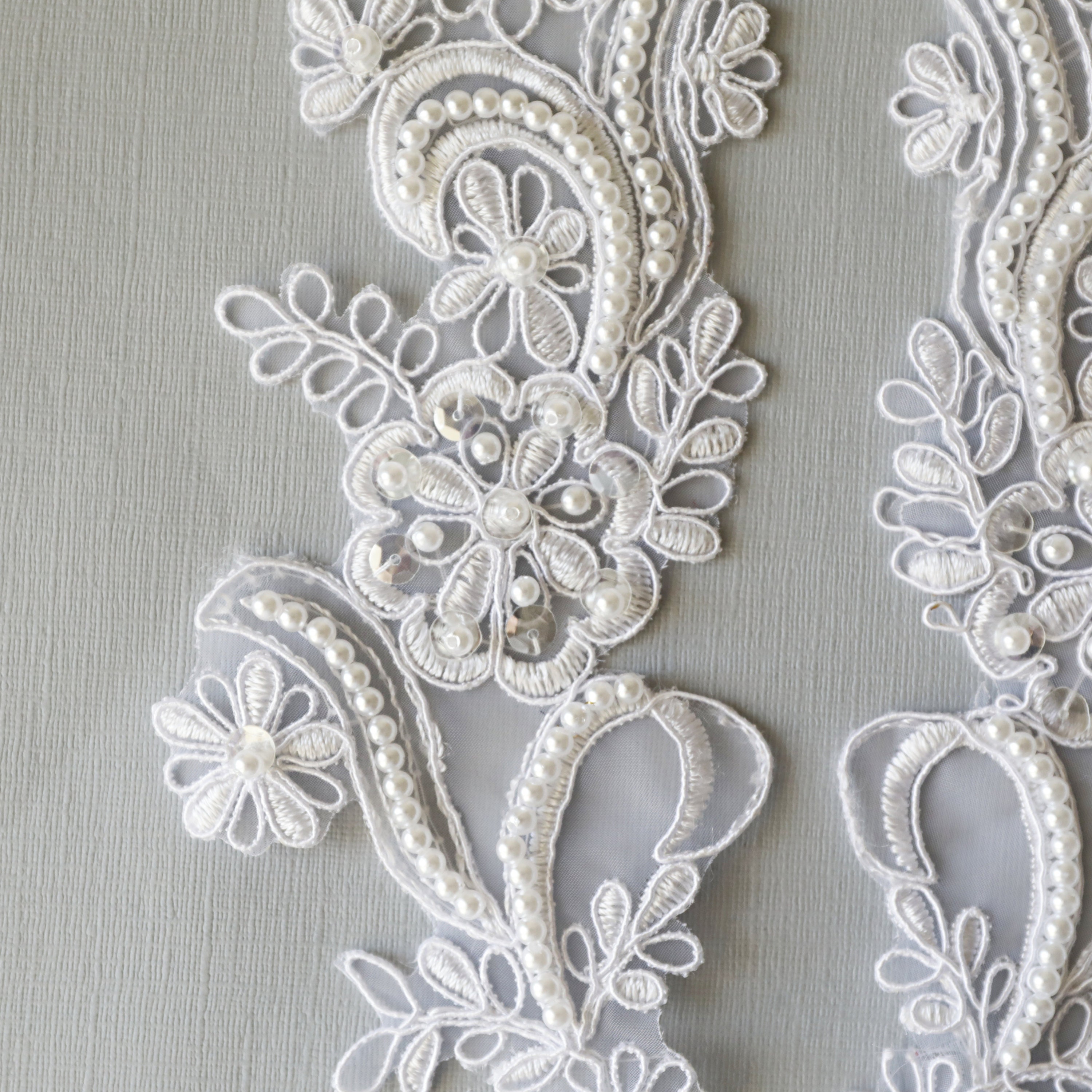 One Pair/ 2pcs of White Beaded Appliqué White Beaded Collar | Etsy