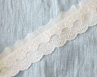 6yds Ivory Poly Cotton Eyelet Lace Trim 4.4 Wide.