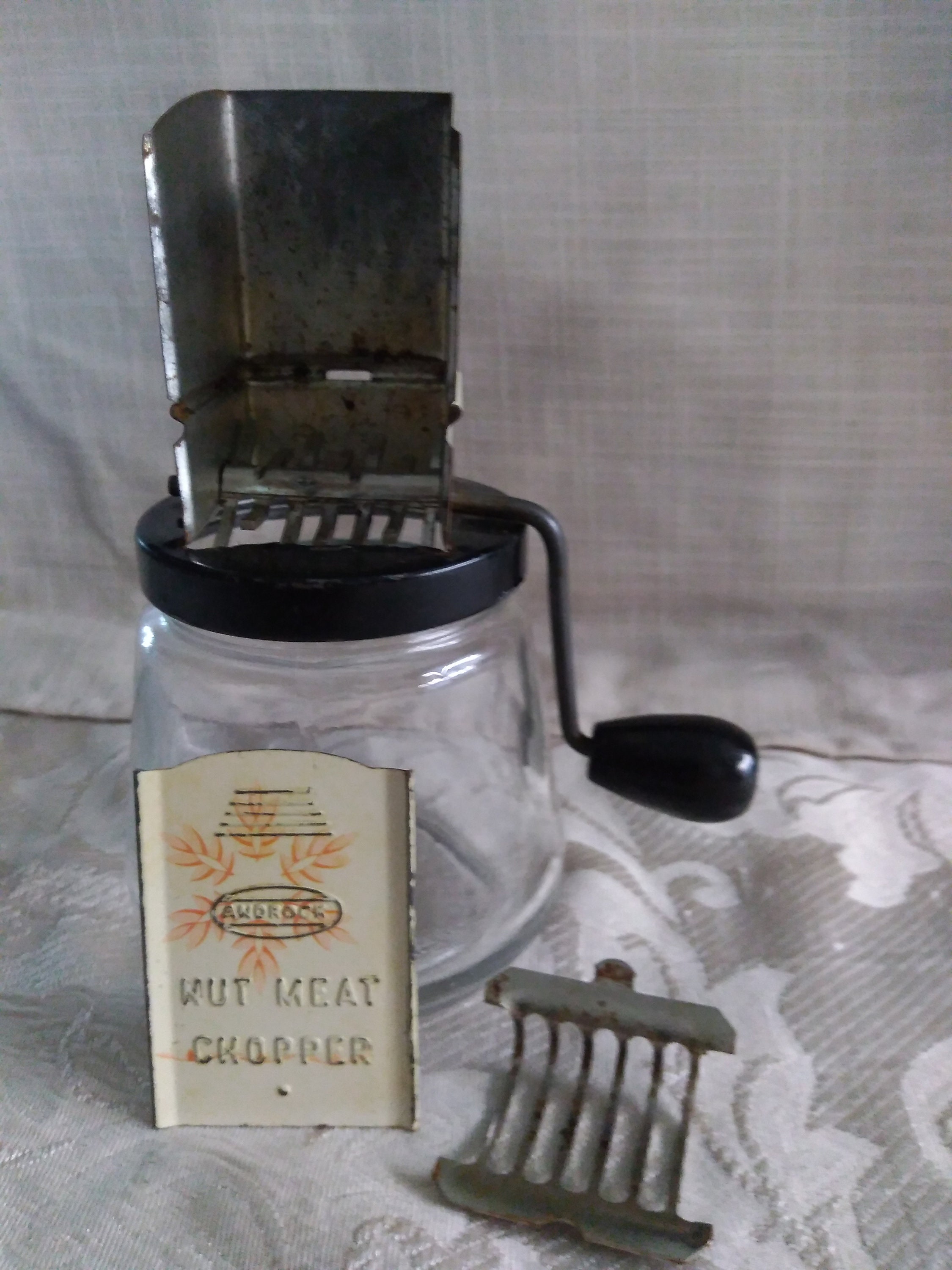 U•Vintage 1940's Androck Manual Nut Food Grinder Spice Chopper 1949 Glass  Jar