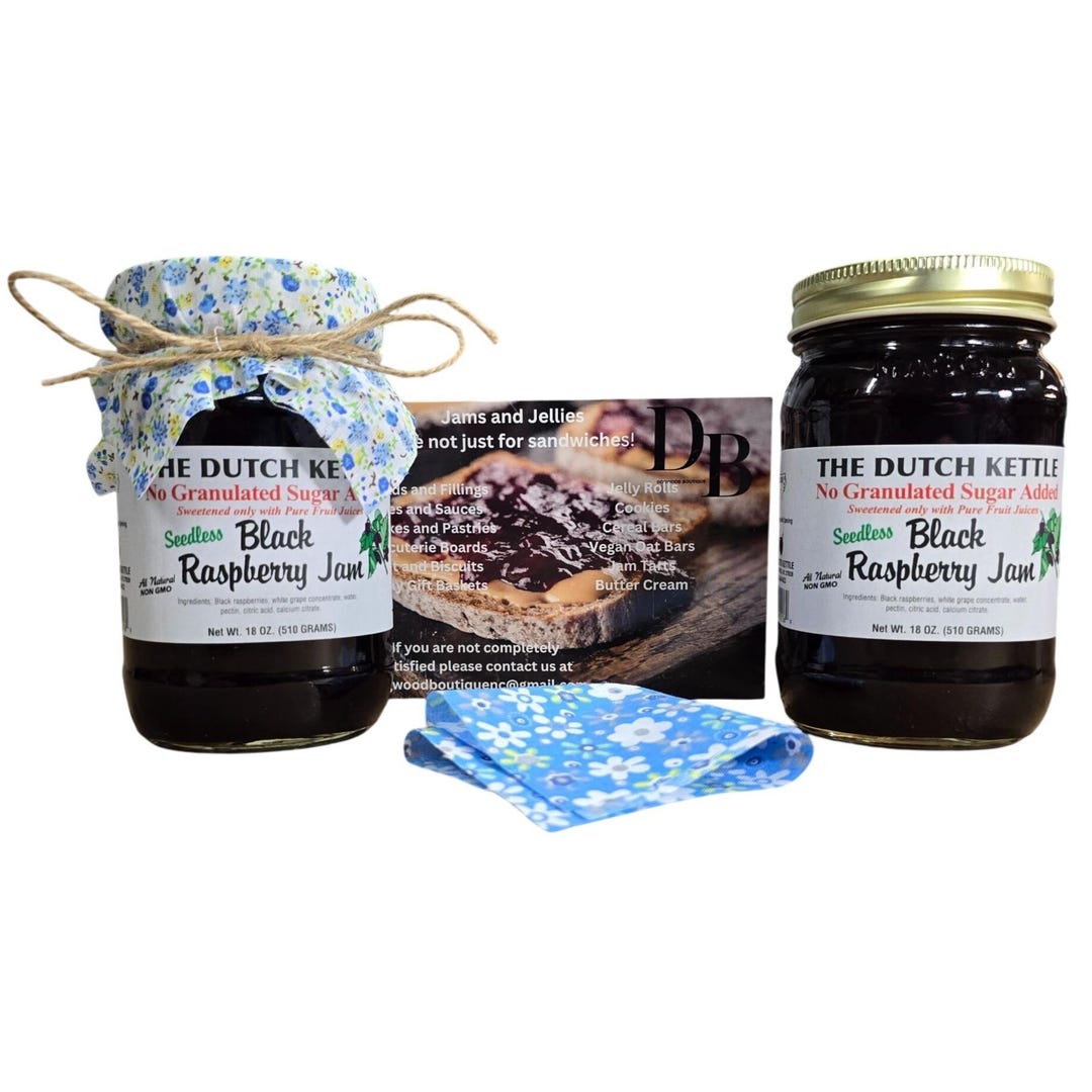 Amish Homestyle Black Raspberry Sugarless Jam 2-19 Oz Jars With Added ...