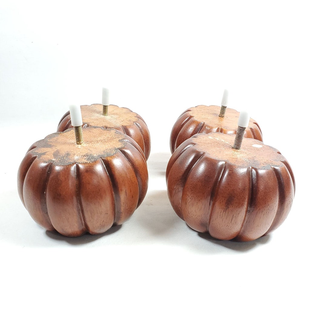 4 Furniture Bun Feet Round Chair Legs Fluted Brown Stained Etsy