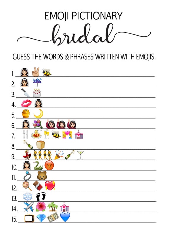 Free Printable Emoji Pictionary Bridal Shower Game Answer, 49 OFF