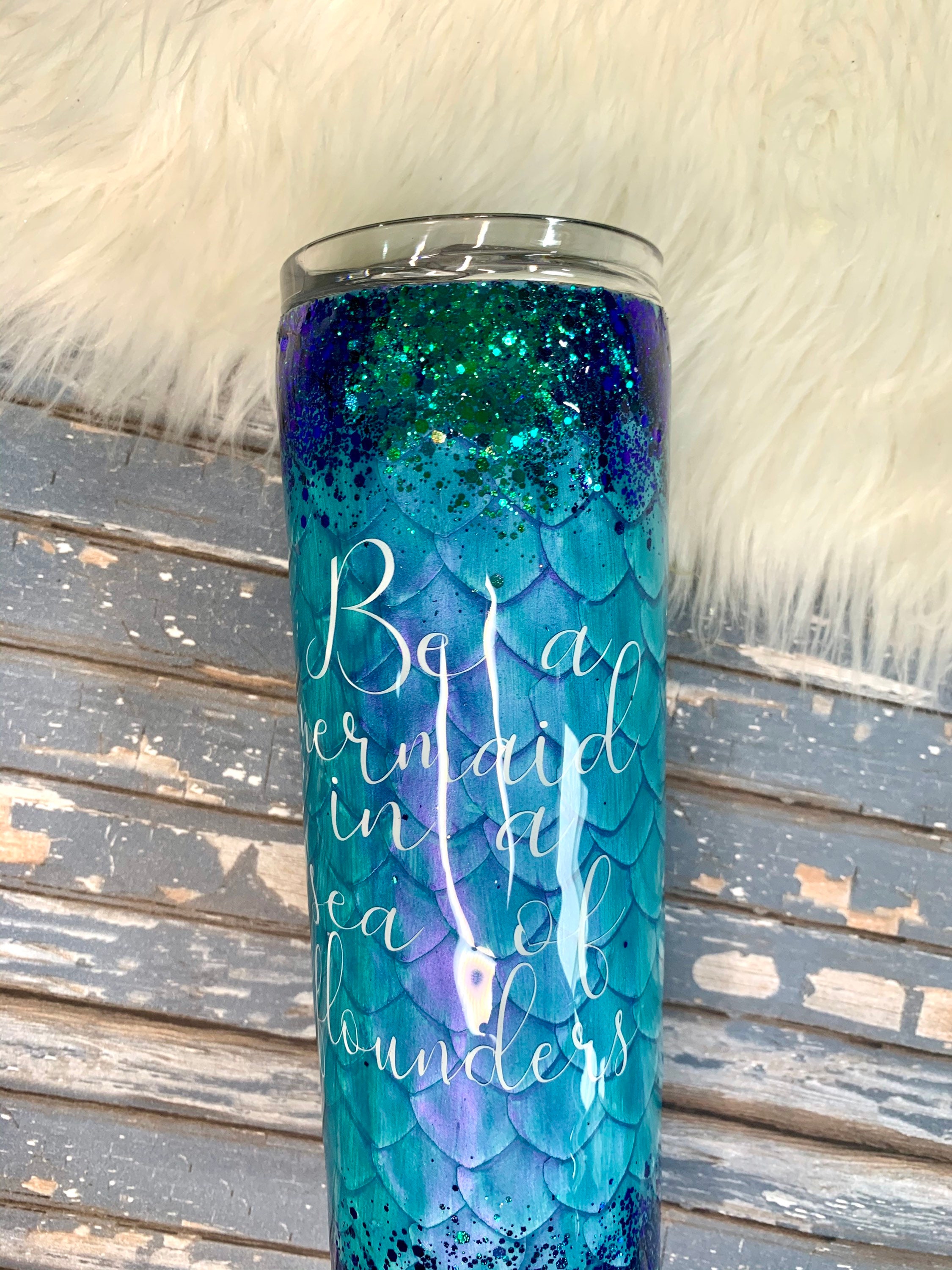 Mermaid glitter tumbler blue scaled tumbler personalized Etsy