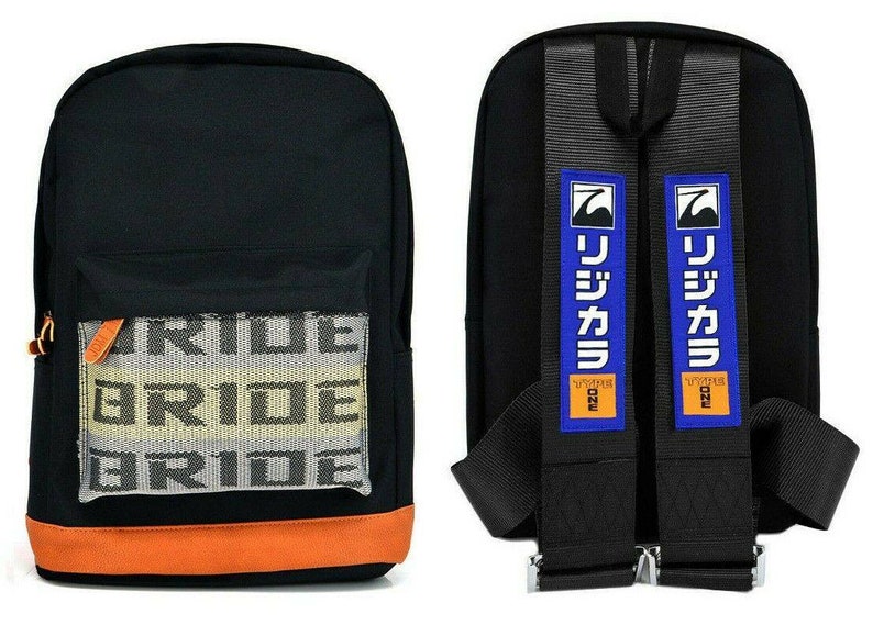 New Bride Racing Backpack with SPOON SPORTS Racing Harness Shoulder Seat Belts Strap Black